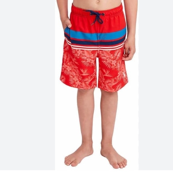 Spyder Boys Red Blue Striped Tropical Floral Drawstring Swim Shorts Size XL - Picture 15 of 15